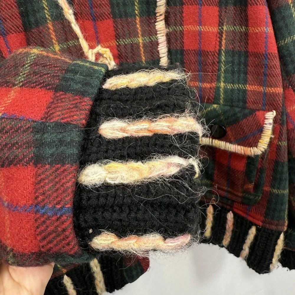 Parsley & Sage Wool Plaid Embroidered‎ Hooded Jacket Boho Large - Picture 5 of 10